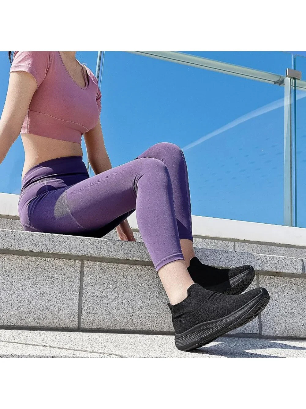 Women's Black Comfort Lightweight Sock Work Mesh Slip on Casual Sneaker Shoes